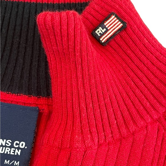 Vintage Polo Jeans Co Red Mock Neck 1/4 Zip Ribbed Sweater Medium Preppy READ - Picture 4 of 7